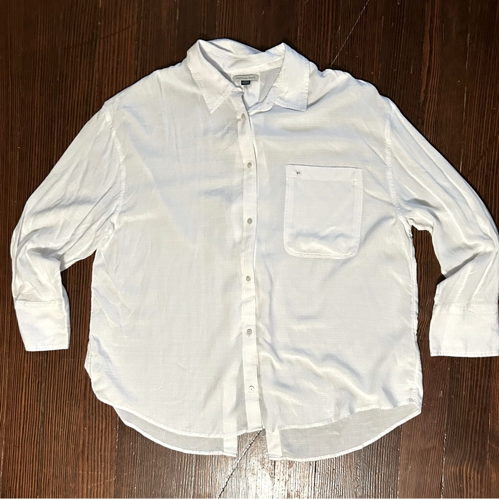 American Eagle / New With Tags Long Sleeve Tie Back Button Up Shirt White XL